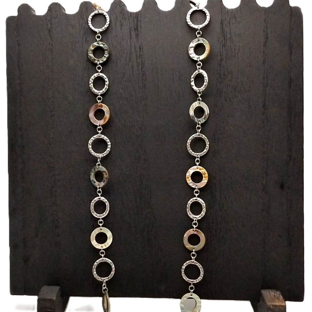Long Lia Sophia Abalone and Silver-tone Loop Chain Necklace